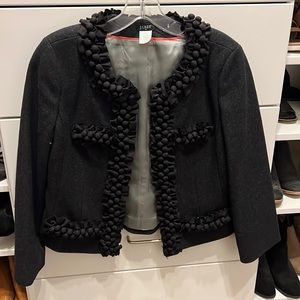 Beautiful navy wool lady jacket from j crew with ribbon and button detail.
